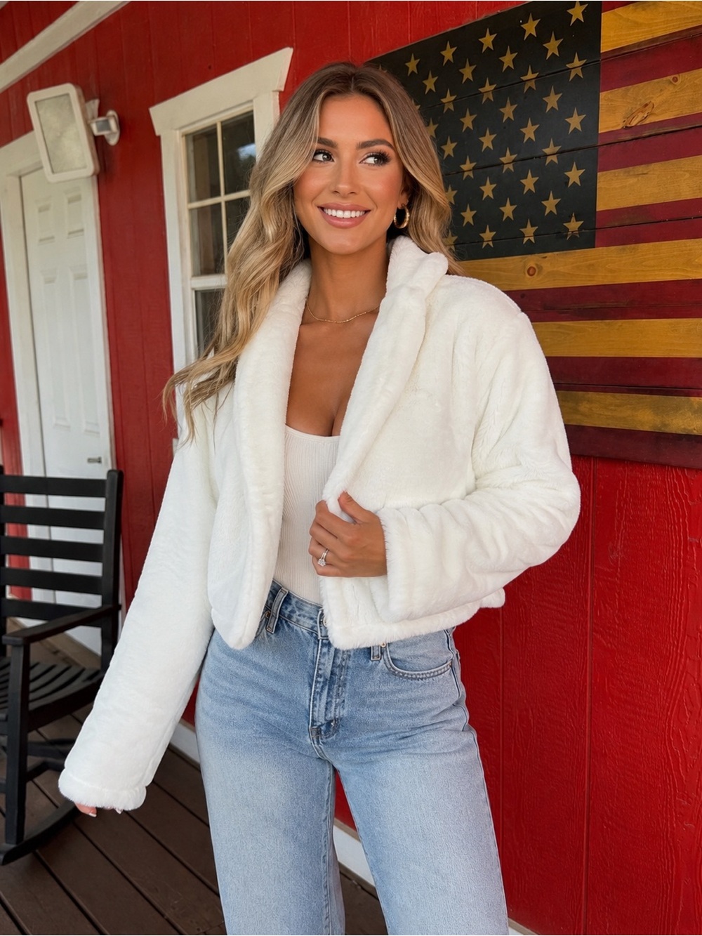 Fashion Nova Ivory Faux Fur Cropped Jacket Size M/L NWT